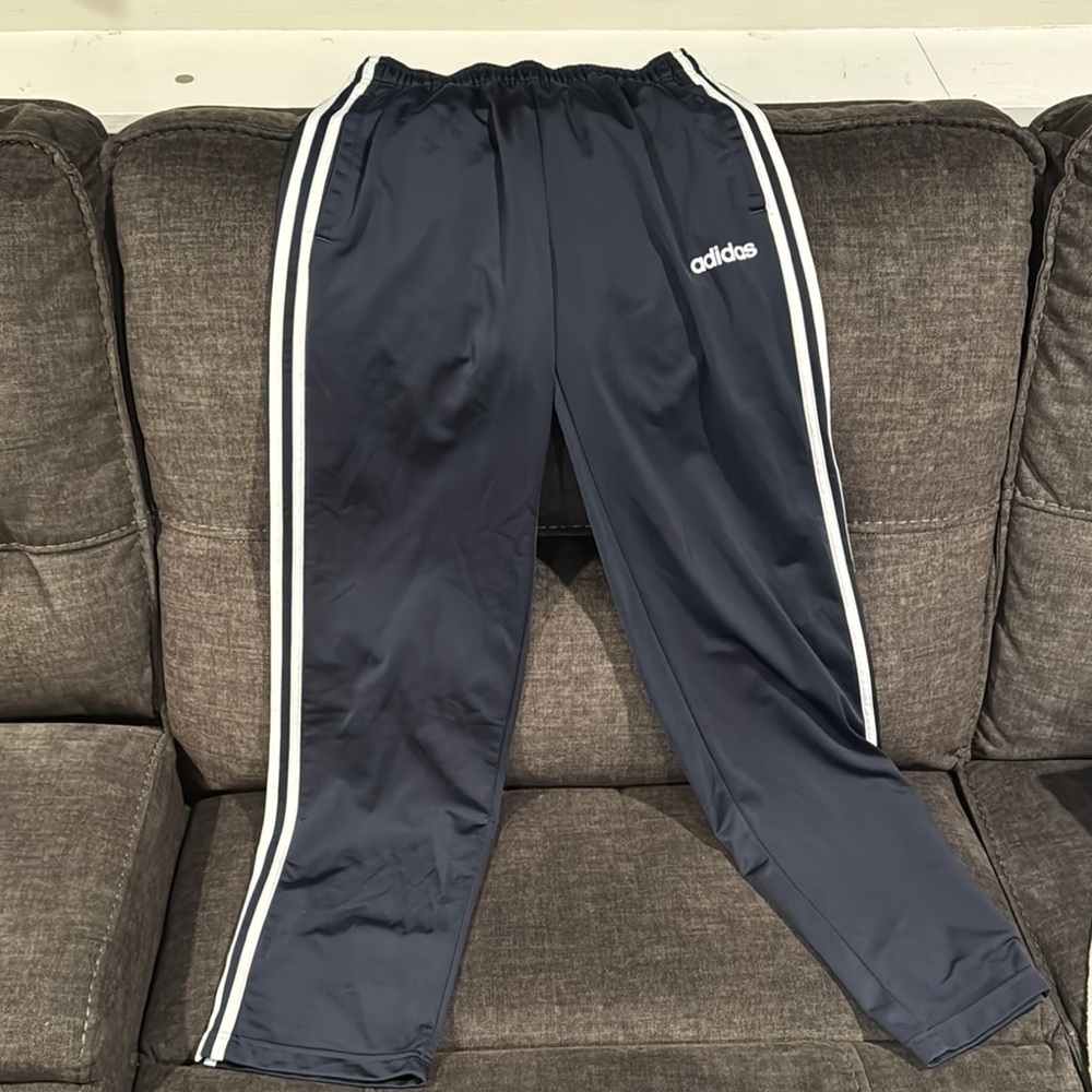 Adidas Navy Track Pants with White Stripes